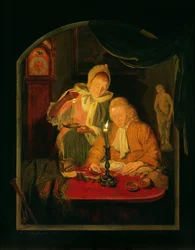 Paar zählt Geld bei Kerzenlicht, 1779